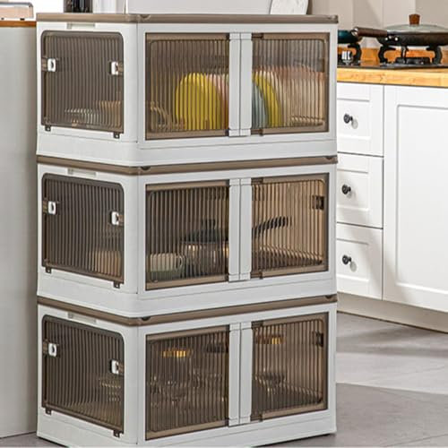 YODOLLA Plastic Storage Boxes with Lid,40L*3 Pack Stackable Storage Box, Lockable & Foldable Storage Organizer for Bedroom Living Room Kitchen Office,White