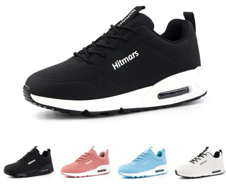 Hitmars Laufschuhe Damen Turnschuhe Luftpolster Sportschuhe Leicht Sneaker Atmungsaktiv Joggingschuhe Walkingschuhe Straßenlaufschuhe rutschfest Fitness Running Schwarz-Weiß EU 41