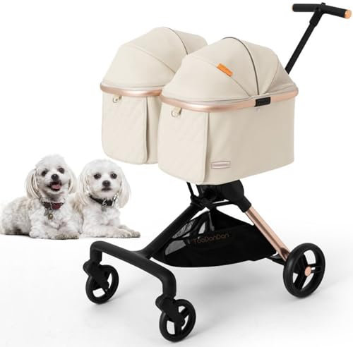 RUYICZB Doppel Hunde Buggy Mit Abnehmbarem Gepäckträger Für 2 Hunde Katzen Faltbarer Haustier Buggy Hundekatze Käfig Jogger Buggy 4 Räder Katzen Buggy Für Reisen Camping