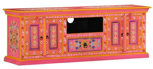 Iiaky Mobile Porta TV Rosa 110x30x40 cm in Legno Massello di Mango,Mobile TV Mobile Porta Televisore,Mobiletto Industriale Tavolino Basso Vintage Console per Salotto