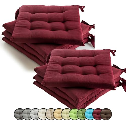 etérea 8er Set Sitzkissen Outdoor 40x40 mit Bändern - Stuhlkissen Bordeaux für Gartenstuhl & Innenbereich - waschbare Sitzauflagen Gartenmöbel - 8 Stück Kissen 40x40 cm - Bordeaux
