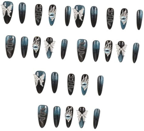 Healvian 3 Sets Long Fake Nails Nail Decals Removable Manicure Decorative Press on Set