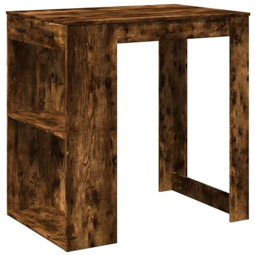vidaXL Bartisch, Stehtisch mit 2 Ablagen Schublade, Tresentisch für Küche Wohnzimmer Essbereich, Küchentisch Bistrotisch, Räuchereiche Holzwerkstoff