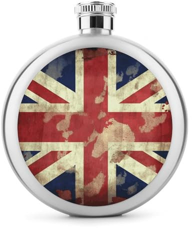 Edelstahl-Flachmann, 142 ml, Vintage, Union Jack, britische Flagge, Taschenflasche, Likörflasche, auslaufsicher, Trinkflasche, Schraubverschluss, für Alkohol, poliert, Camping, Outdoor