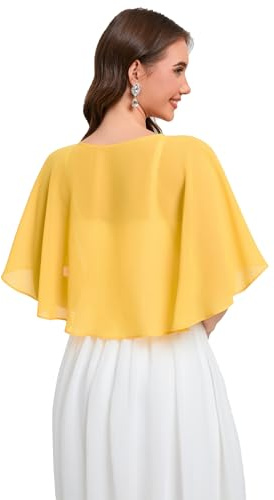 Pukguro Capelets für Damen, weicher Chiffon, Schal, Shurg für Abend, Hochzeit, Umhänge, Bolero, gelb, Einheitsgröße