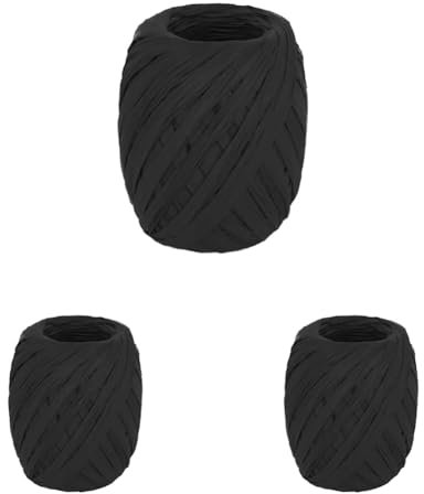 INNSPIRO Rafia de papel color negro 4mm.x30m., para manualidades, regalos y decoraciones (Paquete de 3)