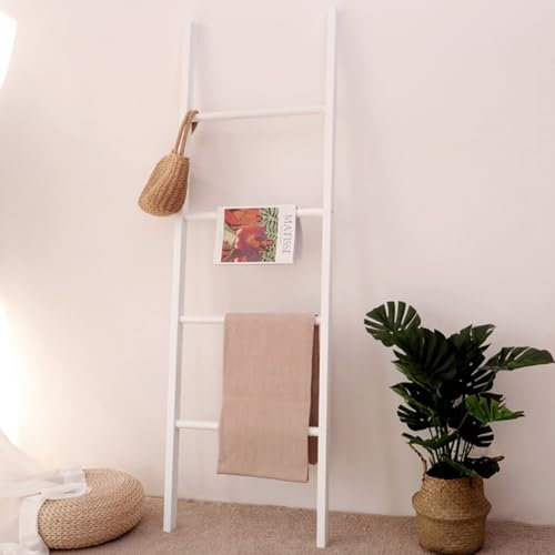 DODOBD Handtuchleiter,Holzleiter Deko,Kleiderleiter,Handtuchleiter Holz,Dekoleiter Holz,4/5/6 Sprossen,Bietet Viel Für Badezimmer Kinderzimmer Schlafzimmer,Einfach Zusammenzubauen