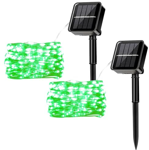 MUXIJIA 2 Stück Solar-Lichterketten für den Außenbereich, 12M / 40Ft 100 LEDS-wasserdichte Lichterketten 8-Modus-Solar-Lichterketten zum Dekorieren von Garten, Terrasse, Hof, Party (Grün)