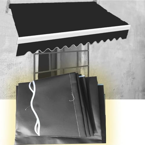 QSPNVFB Markisen Ersatzstoff Wasserdicht Markisentuch Schwarz Balkon Markisenbespannung Canvas, Einziehbare Sonnenmarkise Ersatzbezug Baldachin Tuch(4 x 1.5m/13 x 4.9ft)