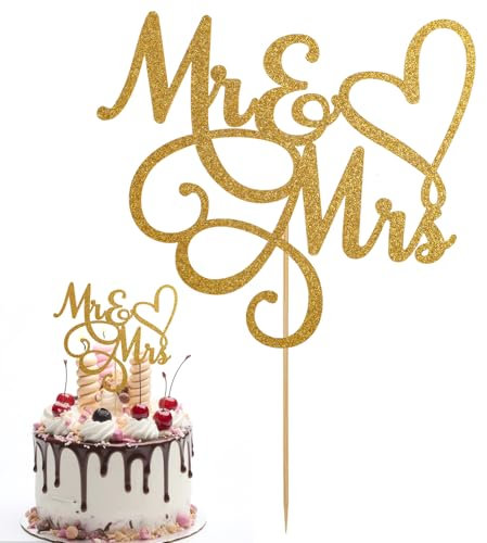 Mr and Mrs Cake Topper Bride and Groom Sign Personalised Topper Wedding Cake Toppers Gold Glitter Theme Party Supplies Letter Decorations for Wedding Engaged Anniversary