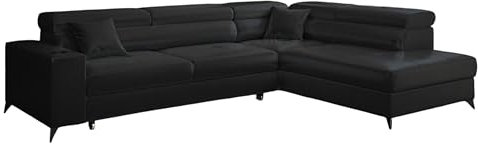 KP-Meble - Ecksofa mit Schlaffunktion und Bettkasten - Sofa L Form - 269 x 202 cm - mit 5 verstellbaren Kopfstützen & Becherhalter - Big Sofa, Relaxsofa, Langer Dunkelgrau - Rechts