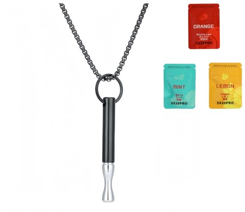 Onperpoe Original Atem Halskette Schwarz RauchentwöHnung Kette, Rauchentwöhnung Hilfsmittel mit 3 Filtern, Rauchen Aufhören Halskette für Verschiedene Geschmack (Orange, Minze und Zitrone)