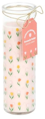 Tulip Print French Tulip Tube Candle | 55-Hour Burn Time | Scented Spring Home Decor | Floral Glass Gift Candle
