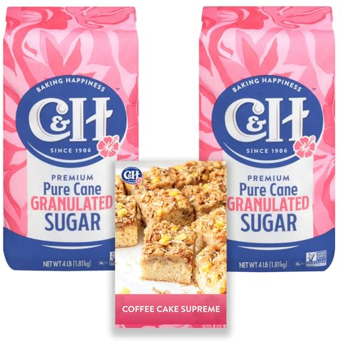C&H®Premium Pure Cane Granulated Sugar, 4 lb Bag, 2 Pack - with Recipe Card