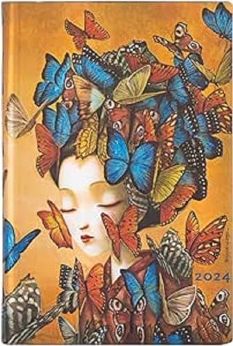 Paperblanks Flexi 12-Monatskalender 2024 Madame Butterfly, Horizontal - Mini (140 x 95), Deutsch