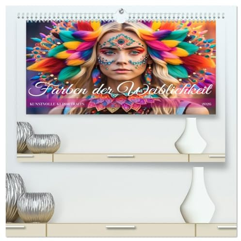 Farben der Weiblichkeit - Kunstvolle KI Portraits (hochwertiger Premium Wandkalender 2026 DIN A2 quer), Kunstdruck in Hochglanz: Bunt bemalte Gesichter. (CALVENDO Menschen)