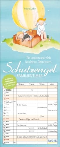 Familientimer Schutzengel 2025: Familienplaner - 4 große Spalten mit viel Platz. Hochwertiger Familienkalender mit netten Sprüchen, Ferienterminen und Vorschau bis März 2026. 19 x 46 cm.
