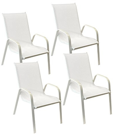 Happy Garden 4er Set Stühle Marbella aus weißem Textilene - weißes Aluminium