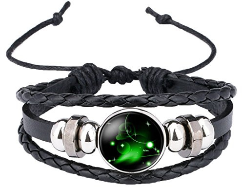 Caimeytie Braided Bracelet Adjustable Constellation Signs of Zodiac Clear Glass Charm Time Gems Serie