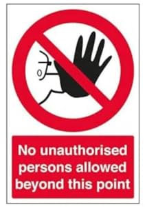 V Safety No Unauthorised Persons Allowed Beyond this Point Sign - Portrait - 200 mm x 300 mm - 2 mm Rigid Plastic Safety Sign