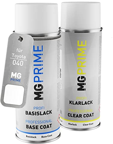 MG PRIME Peinture voiture Bombes aérosols pour Toyota 040 Super White II/Blanc Pur Peinture de base vernis clair aérosol 400ml