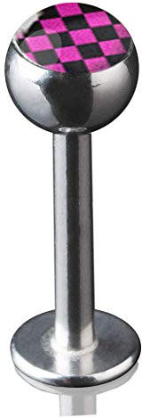 viva-adorno 1,2 x 8mm Lippen Piercing Stecker Labretstecker 316L Chirurgenstahl 20 verschiedene Motive Picture Logo Z379, S12 Karo pink