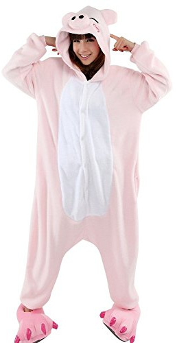 pigiama kigurumi tuta costume animale per carnevale, halloween, festa, cosplay monopezzo in flanella, morbido e comodo (Altezza 148cm-158cm/S, maialino rosa)