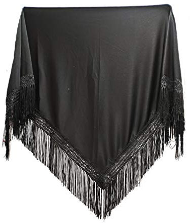 MUNDDY®- Mantón de Colores Liso Para Adulto. Mantones Flamenco Sevillana.Color Rojo liso Negro Rosa Blanco Amarillo Azul. Envio desde madrid con seguimiento. (Negro)
