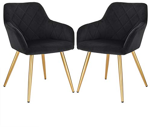 EUGAD 0626BY-2 2X Esszimmerstühle Wohnzimmerstuhl mit Armlehnen und Rückenlehne aus Samt Polsterstuhl Metallbeine in Gold Schwarz