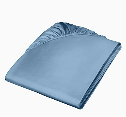 fleuresse Uni-Colours, Spannbettlaken mit Rundumgummi, Mako Satin, 100 Prozent Baumwolle, ideal für Matratzen bis 23 cm Höhe, 90 x 200 cm, Fb. Bleu