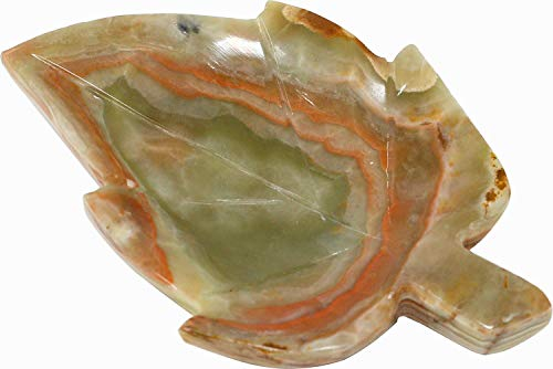 UDIG Deko Teller Blatt klein aus dem Halbedelstein Onyx Marmor, 11 cm Handarbeit, Dekoteller Naturstein Gestein