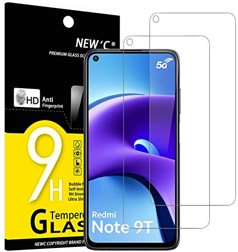 NEW'C 2 Piezas, Protector Pantalla para Xiaomi Redmi Note 9T 5G, Cristal Templado Antiarañazos, Antihuellas, Sin Burbujas, Dureza 9H, 0.33 mm Ultra Transparente, Ultra Resistente