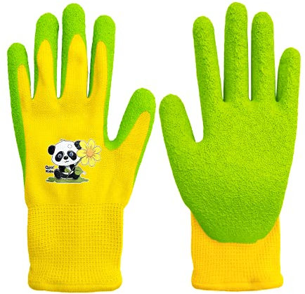 QEARSAFETY Guanti da lavoro da giardino per bambini, 3-6 anni, per bambini, asilo, antiscivolo, protetti, rivestimento in gomma naturale, fai da te (3-6 anni)