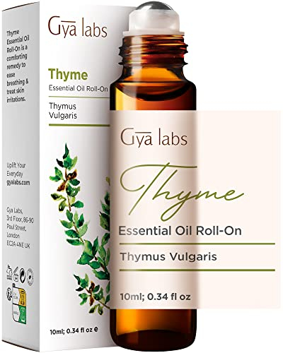 Gya Labs Thymian Essential Oil Roll On für die Haut - Frischer, krautiger, lang anhaltender Duft - Exquisites Aromatherapie-Öl aus 100% reinem und natürlichem Thymianöl - Reisegröße (10 ml)