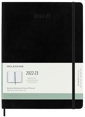 Moleskine - 18 Monate Wochenplaner, Terminkalender 2022/2023, Wochenplaner mit Weichem Einband und Gummibandverschluss, Maß X-Large 19 x 25 cm, Farbe: Schwarz