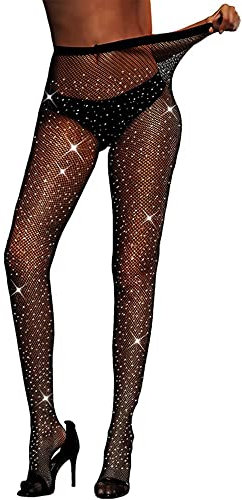 Verterosie Strass Damen Netzstrümpfe, Glitzerstrumpfhose für sexy Frauen, hohe Taille, kristallglänzende Strümpfe
