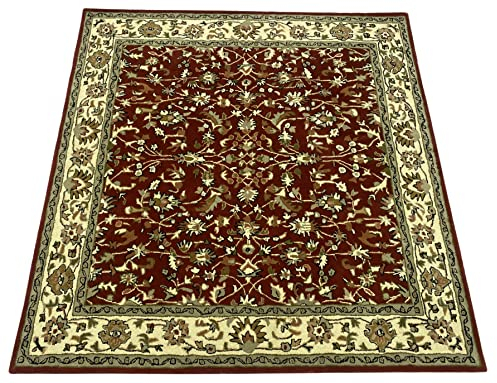 Herati Rot Orient Teppich Handgetufteter 100% Wolle Handgefertigter Braun Beige 200x200 cm