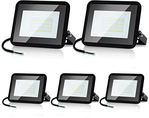 Randaco LED Fluter Außen, 5x20W LED Strahler 1700LM Superhell Außenstrahler 6000K Kaltweiß, Wasserdicht IP66 Strahlwinkel 120 Grad, LED Aussenstrahler für Parkplatz, Auffahrt, Lagerhaus