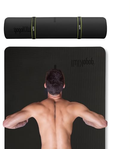GOGOKIWI Extra breite Yogamatte für Herren und Damen (183x91x0.3 cm), rutschfest, Mehrzweck-Übungs- und Fitnessmatte mit Ausrichtungsmarkierungen für Yoga, Bodentraining, inklusive 1.5 m Gurt