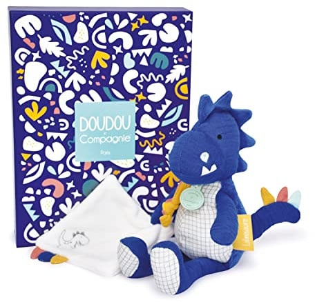 Doudou et Compagnie - Schmusetuch Dinosaurier – Pantin Dino – Blau – 25 cm – Les Calinosaures – DC3943
