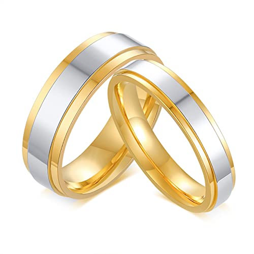 Edelstahl Ringe Paar mit Gravur, Verlobungsring Paar Silber 6MM 4MM Poliert Bicolor Kein Stein Partnerringe Freundschaftsringe Damen Gr. 57 (18.1) & Herren Gr. 70 (22.3)