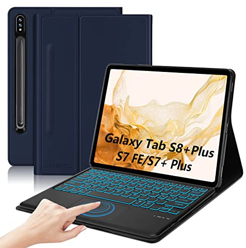 JADEMALL Custodia Tastiera con Trackpad per Samsung Tab S7 FE/Tab S7+ Plus/Tab S8+ Plus 12.4 2022, Italiana QWERTY Tastiera Staccabile per Galaxy Tab S8+/S7+ 12.4 Pollici, Blu