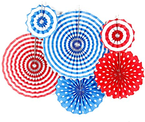 6 Stück Party Dekoration Papier Fächer,Dekorpapier Aufhängen Fächer Hängende Deko Papier Fans Fächer für Party Hochzeit Feier Baby Shower Geburtstag Festival Weihnachten Event Karneval,Blau Rot A