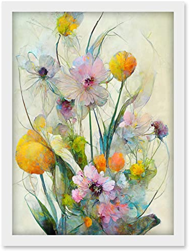 Doppelganger33 LTD Elegant Watercolour Pink And Yellow Spring Flower Bouquet Illustration Artwork Framed Wall Art Print A4