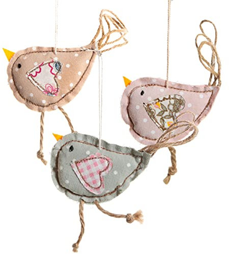 Logbuch-Verlag 3 Vögel mit Schnur zum Aufhängen Ostern Frühlingsdeko Osteranhänger aus Stoff Deko Frühling rosa beige grau 8 cm