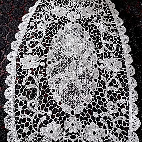 Duories 2 Stück Spitzendeckchen Spitze Untersetzer Runden Blumen-Form Matte Tischset Platzsets Tisch Vollhäkel Deckchen Cup Coasters für Esszimmer Küche Bankett Hochzeit Deko,Weiss,75x38cm
