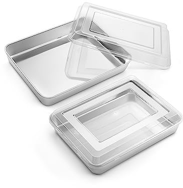 Onader 9 x 7 x 2 Inch Baking Pan with Lid Stainless Steel Lasagna Rectangular Cake Pan 2 Pack