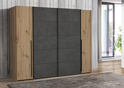 möbelando Kleiderschrank Nadiya I Artisan Eiche/Betonoptik dunkelgrau