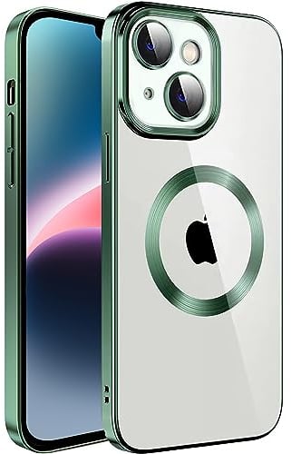S. Dawezo Klare Magnetische Hülle für iPhone 13, kompatibel mit MagSafe Kabelloses Laden, Militärnorm Schutz, Kratzfest, Stoßfest, Schlanke Transparente Silikonhülle für iPhone 13 Hülle, Grün