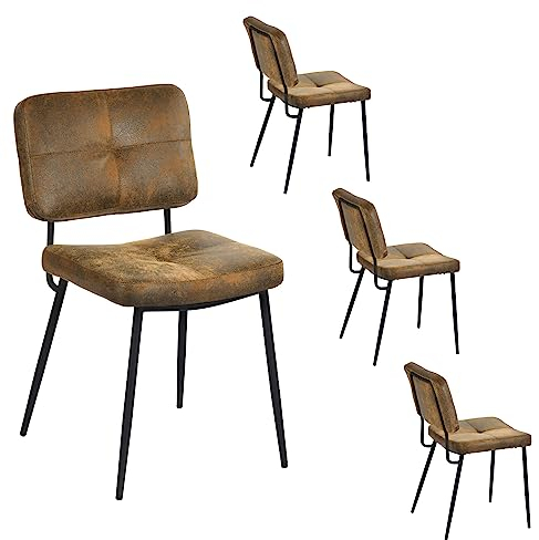 MEUBLE COSY Esszimmerstühle 4er Set Küchenstühle Vintage Wohnzimmerstuhl Polsterstuhl mit Rückenlehne Sitzfläche aus Wildleder Metallbeine, Retro, Braun